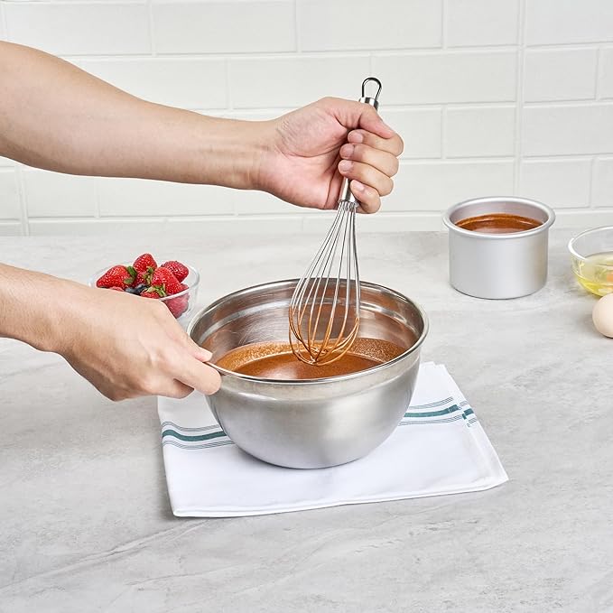 Restaurantware 11 in Stainless Steel Wire Whisk - German Standard Kitchen Balloon Whisk with Ergonomic Handle, Dishwasher Safe - Durable French Whisk for Cooking, Mixing Thick Batter and Sauce