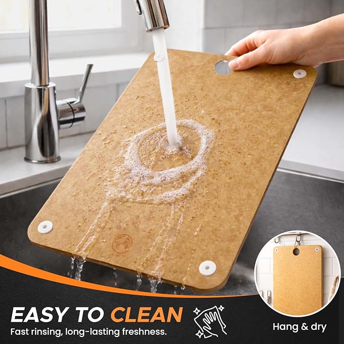 Earth's Dreams Composite Wood Cutting Board – Dishwasher Safe, Non-Toxic Cutting Boards for Kitchen – Large, Medium & Small Non-Slip Wood Charcuterie & Chopping Boards (Tan)