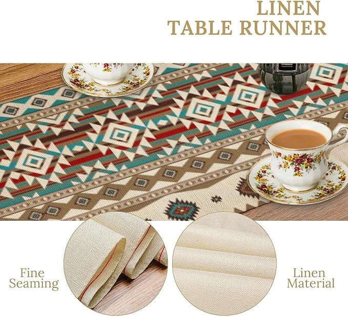 Aztec Table Runners,Retro Country Tribal Boho Geometric Native American Pattern Table Cloth for Kitchen Dining Table Decoration for Home Party Decor 13x60 Inch