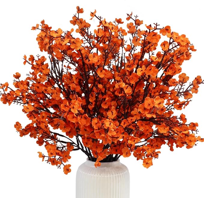 DoubleWood Caramel Silk Flowers, 10PCS Artificial Babys Breath Flowers, Fake Flowers Fall Stems Decoration Gypsophila Bouquets for Home Garden,Farmhouse Table Centerpieces (10, Caramel)