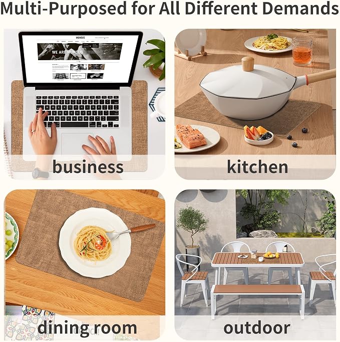 Maxpearl 8-Piece PU Leather Placemats – Durable, Heat Resistant & Wipeable Table Mats, Non-Slip and Waterproof Dining Place Mats for Kitchen or Patio Table, 17x12 Inches, Brown
