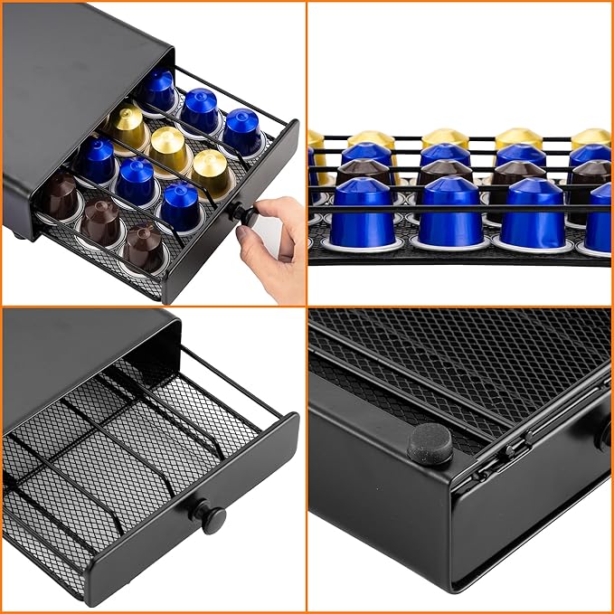 ROWISE Coffee Pod Drawer Compatible with Nespresso Original Line, Coffee Pod Holder for counter, 40 Capsules Capacity, Black