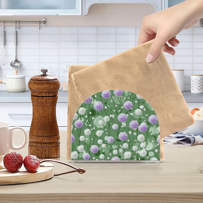 Napkin Holder Acrylic Napkin Holder for Table Kitchen Party Restaurant U Shaped Upright Napkin Dispenser Organizer Dark Green Flowers Blooms