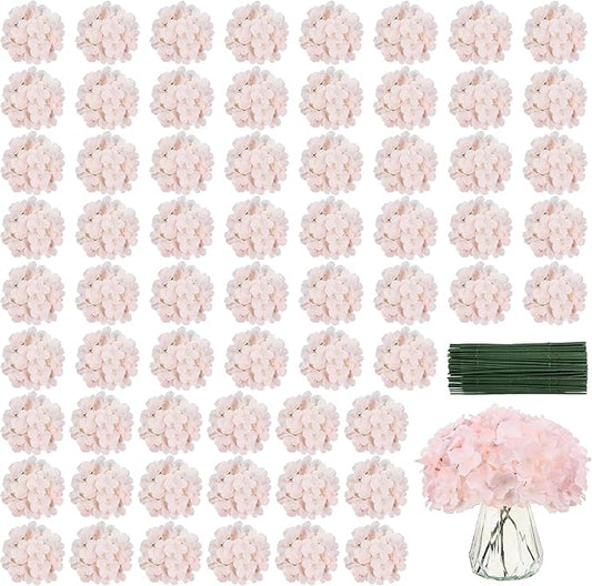 64 PCS Silk Hydrangea Flowers with Detachable Stems, Full Artificial Hydrangea Heads for Wedding Centerpieces, Bridal Shower Bouquets, DIY Floral Arrangements & Home Decor