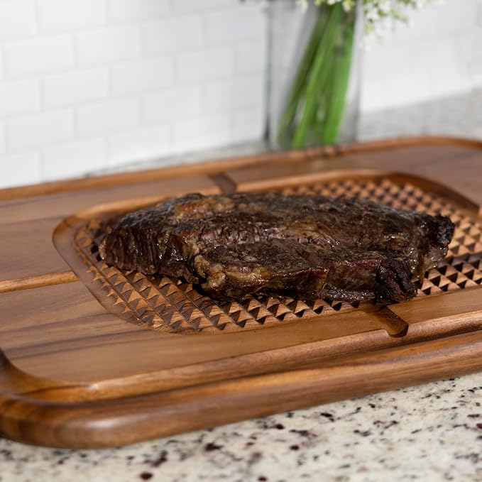 Ironwood Gourmet Gansevoort Large Carving Board, 16" x 24" Acacia Reversible Wood Cutting Board with Juice Groove and Grip Pad
