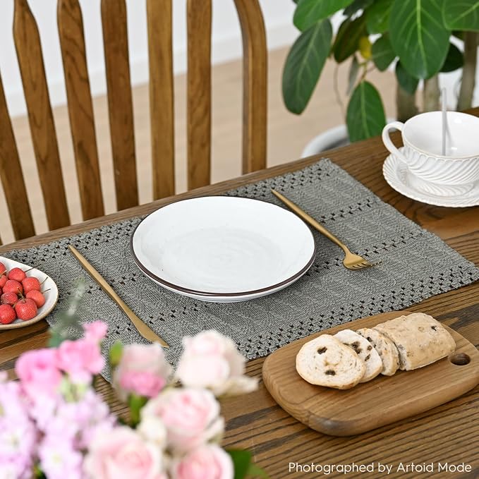 Artoid Mode Dark Grey Farmhouse Woven Rustic Hollow Placemats Set of 4,12x18 Inch Seasonal Holiday Table Mats Party Kitchen Dining Decoration