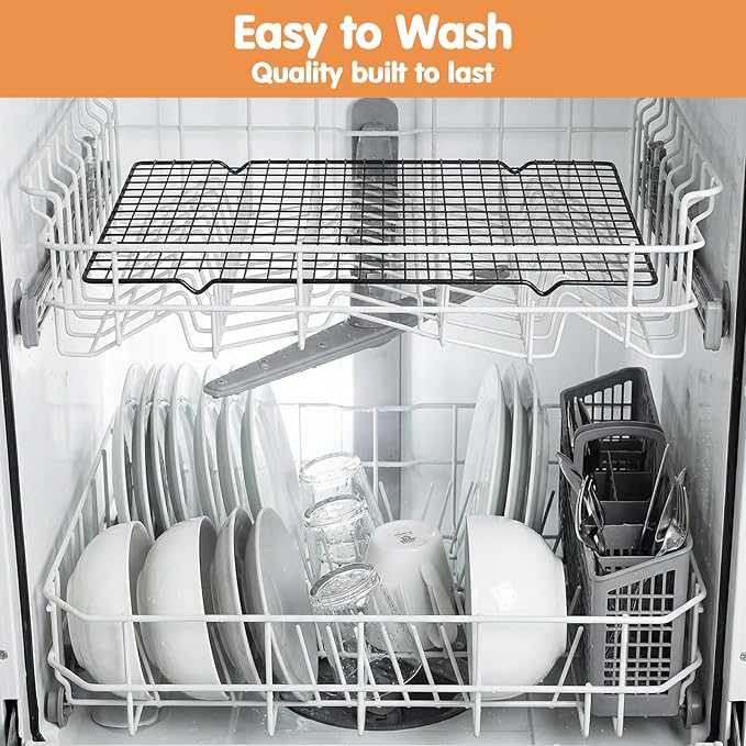 7PCS Carbon Steel Cooling Racks 16"x10", Heavy Duty Wire Baking Rack for Cooking, Roasting, Grilling and Drying, Oven Safe Nonstick Cookie Rack, Fits Half Sheet Pan, Dishwasher Safe