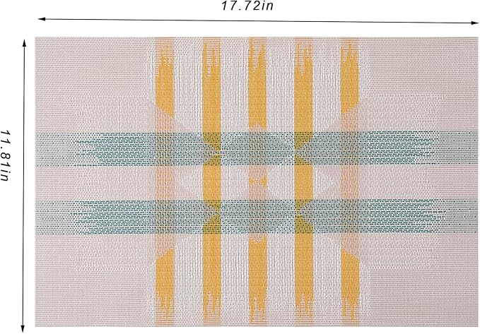 CADONO Placemats Set of 4 Washable Indoor/Outdoor Vinyl Place Mats for Dining Table Durable Non-Slip Heat Resistant PVC Weave Table Mats（Beige Green Cross）