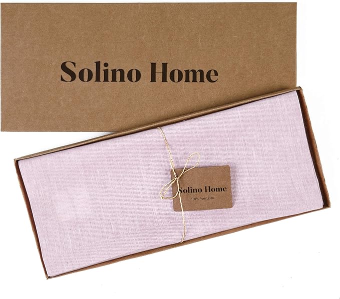 Solino Home Linen Table Runner 156 Inches Long - Athena, 100% Pure Linen Bubblegum Pink Table Runner 14 x 156 Inch for Dining, Spring, Summer