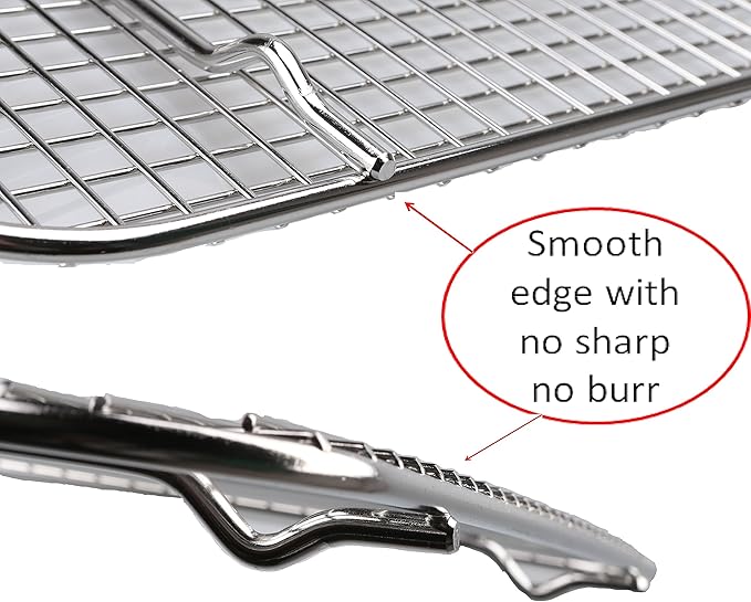 100% 304 Stainless Steel Cooling Rack and Wire Grate For Full Size Sheet Bun Pan,Real Heavy Duty 3.20LB, Roasting,Drying,Commercial Quality, Healthy Material