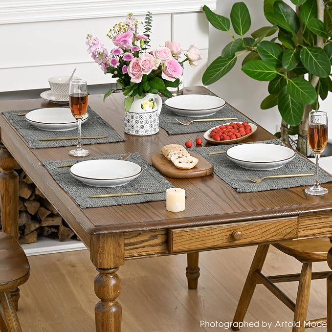 Artoid Mode Dark Grey Farmhouse Woven Rustic Hollow Placemats Set of 6,12x18 Inch Seasonal Holiday Table Mats Party Kitchen Dining Decoration