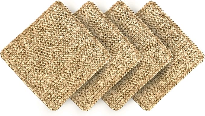 Square Woven Placemats Set of 4 Straw Table Placemat Extra Wide Braided Rattan Place Mats for Square Plates Farmhouse Placemat Wipeable Wicker Outdoor Placemats for Patio Table 13.4''