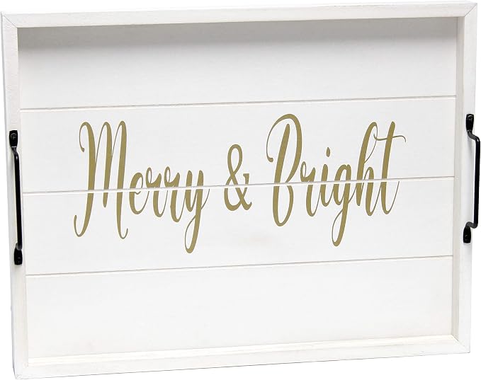 Elegant Designs HG2000-WMB Decorative Wood Serving Tray w/Handles, 15.50" x 12", Merry & Bright (Pack of 4)