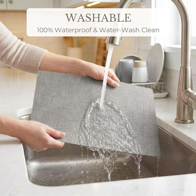 Romanstile Vinyl Placemats Set of 12-12 X 17 Inch - Faux Leather 100% Waterproof Wipeable Anti Slip Place Mats, Heat Resistant Reversible PU Table Mats for Kitchen Dining Party Outdoor, Light Grey