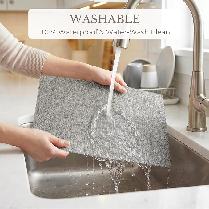 Romanstile Vinyl Placemats Set of 8-12 X 17 Inch - Faux Leather 100% Waterproof Wipeable Anti Slip Place Mats, Heat Resistant Reversible PU Table Mats for Kitchen Dining Party Outdoor, Light Grey