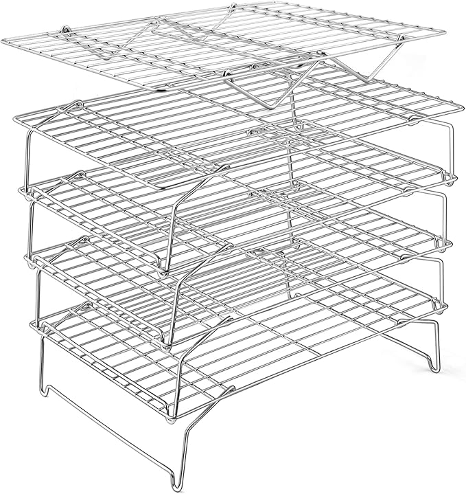 E-far 5-Tier Cooling Rack, 15”x10.1" Stainless Steel Stackable Wire Cooling Rack for Baking Cooking, Folding Leg & Non-toxic, Oven Safe & Dishwasher Safe