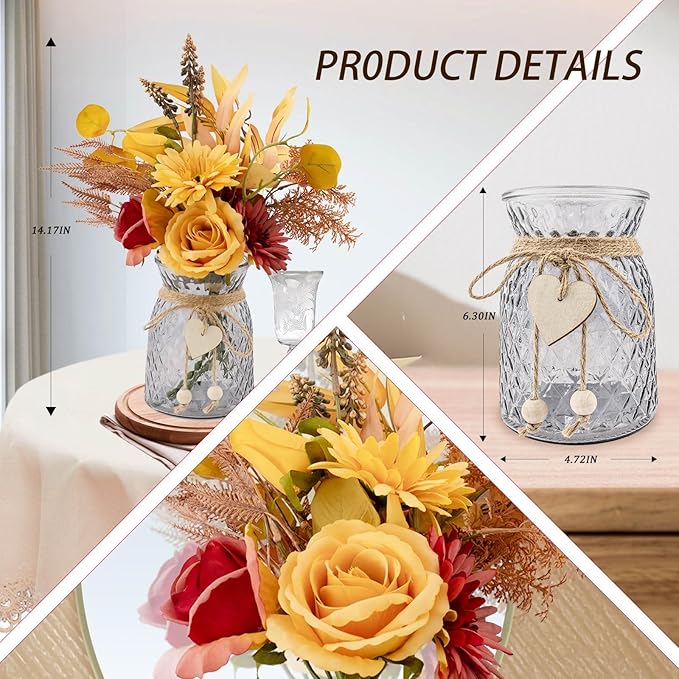 Leftover Fake Fall Flowers in Vase - Fall Floral Arrangement, Table Decor & Centerpieces for Kitchen & Coffee Table