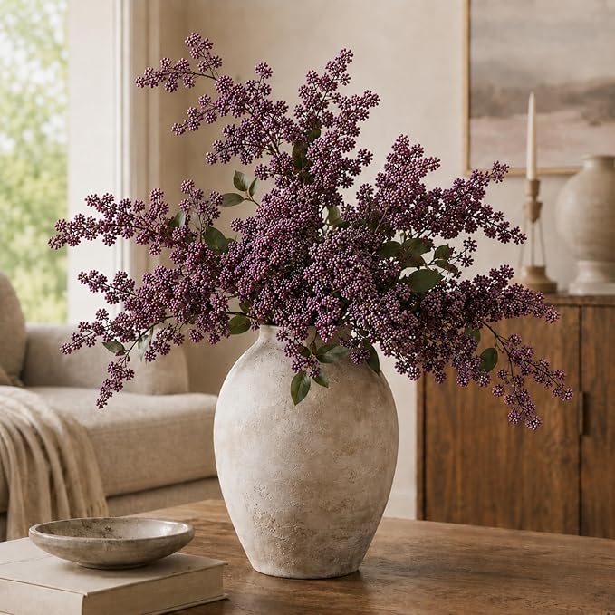 43" Faux Berry Stems for Vase, Purple Berry Branches for Vase Realistic Artificial Flower Picks for DIY Bouquet, Shower, Farmhouse Mantel, Home Decor (3 Pcs Dusty Plum)