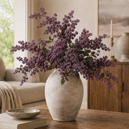 43" Faux Berry Stems for Vase, Purple Berry Branches for Vase Realistic Artificial Flower Picks for DIY Bouquet, Shower, Farmhouse Mantel, Home Decor (3 Pcs Dusty Plum)