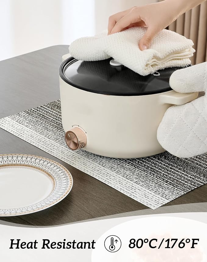 Leetaltree Black with White Woven Placemats Set of 4 - Heat Resistant Non-Slip Place mats for Dining Table, Washable Durable PVC Vinyl Woven Table Mats(Black with White, 4)