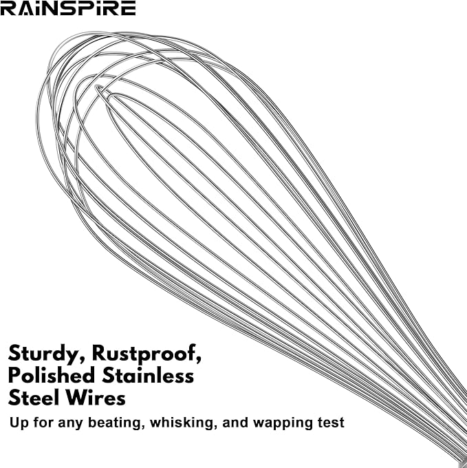 Rainspire 12-Inch Wire Whisk Stainless Steel, Balloon Whisks for Cooking, Wisk Wisking Tool With Soft Silicone Handle, Thick Durable Whisker for Blending, Beating, Whisking, Stirring, Red