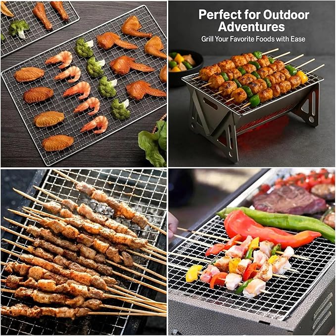 2 Pack Portable Charcoal Grill Grate Replacement 8'' x 6'' Stainless Steel BBQ Smoker Grill Grates Rack for Lightweight Tabletop Grill Backpacking Stove Fire Pit Camping Folding Grills Cookout
