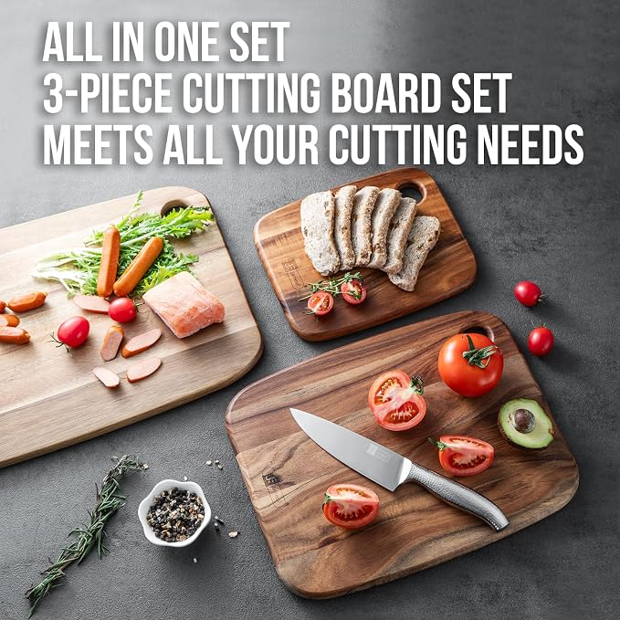 Acacia Wood Cutting Boards Set of 3 for Kitchen, Large Wooden Cutting Board Set, Thick Chopping Board,Butcher Block,Wooden Trays for Meat, Fruit Vegetable and Cheese