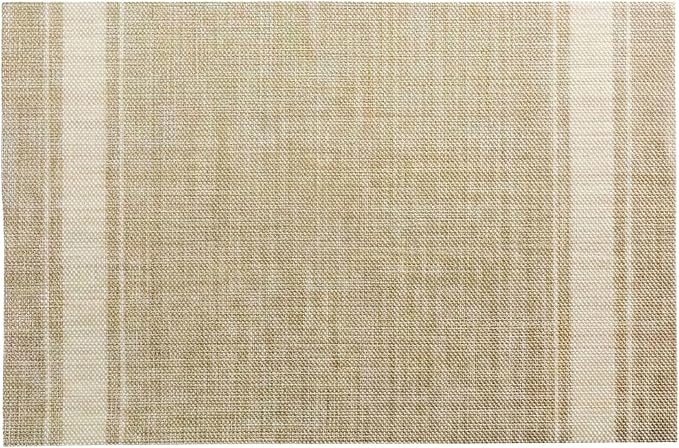 Restaurantware French Countryside 16 x 12 Inch Dining Table Placemats Set Of 6 Heat-Tolerant Kitchen Table Mats - Eggshell Stripe No Stain Khaki Vinyl Woven Rectangle Placemats Easy To Clean