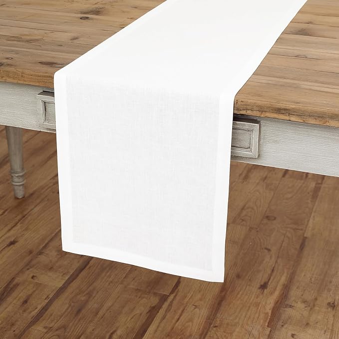 Solino Home Linen White Table Runner 36 Inches - 100% Pure Linen Small Table Runner 14 x 36 Inch Ideal for Dresser and Coffee Tables - Spring, Summer, 4th of July - Fete