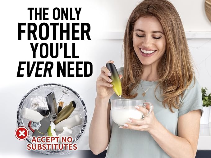 Zulay Powerful Milk Frother for Coffee with Upgraded Titanium Motor - Handheld Electric Whisk, Milk Foamer, Mini Mixer & Coffee Blender for Frappe, Latte, Matcha, No Stand - Honey Bee