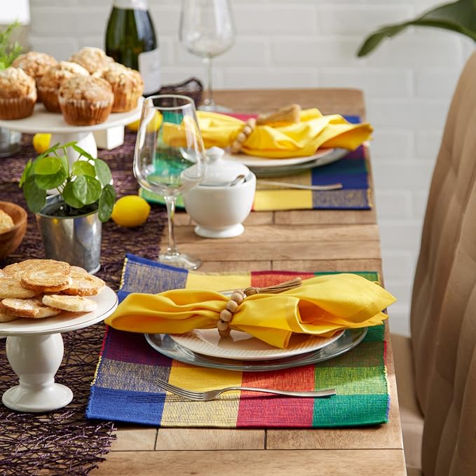DII Basic Everyday Ribbed Tabletop 100% Cotton, Placemat Set, 13x19, Summer Check, 6 Piece