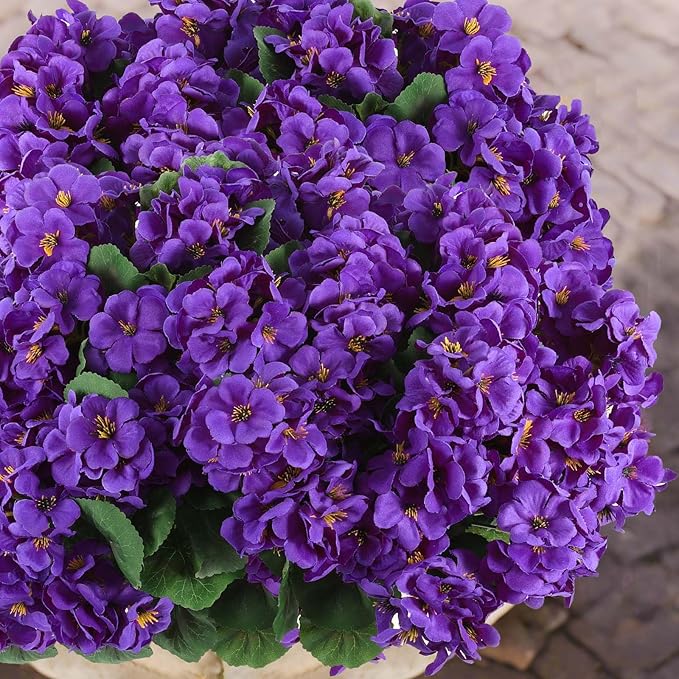 Hananona Artificial Geranium Flowers for Outdoors Geranium Silk Flowers Outdoor UV Resistant Garden Plants Faux Flowers for Home Kitchen Table Centerpieces Decor (12, Purple)