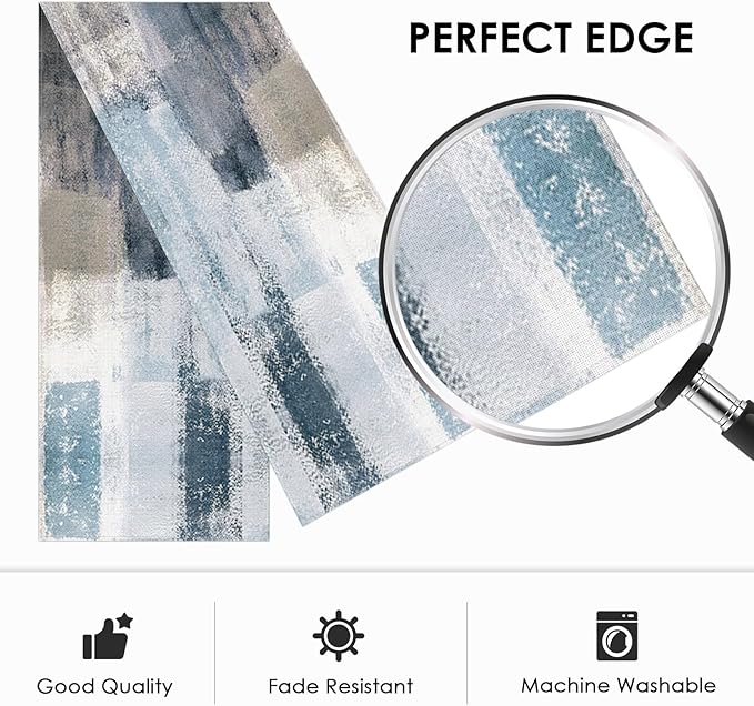 Emvency Farmhouse Table Runner, Vintage Blue and Grey Abstract Art Painting for Kitchen Coffee Table Family Dinners Holiday Parties Wedding Events Decor(13x108 inch)