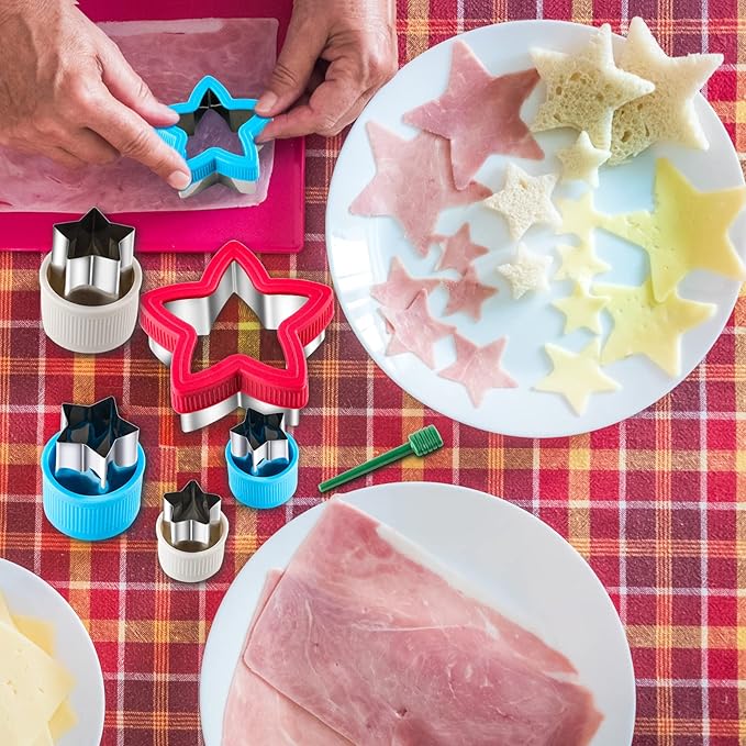 Star Cookie Cutters Set Sandwich Cutters for Kids 9 pieces Shaped Biscuit Fondant Cake Cheese Pastry Molds Christmas Gifts