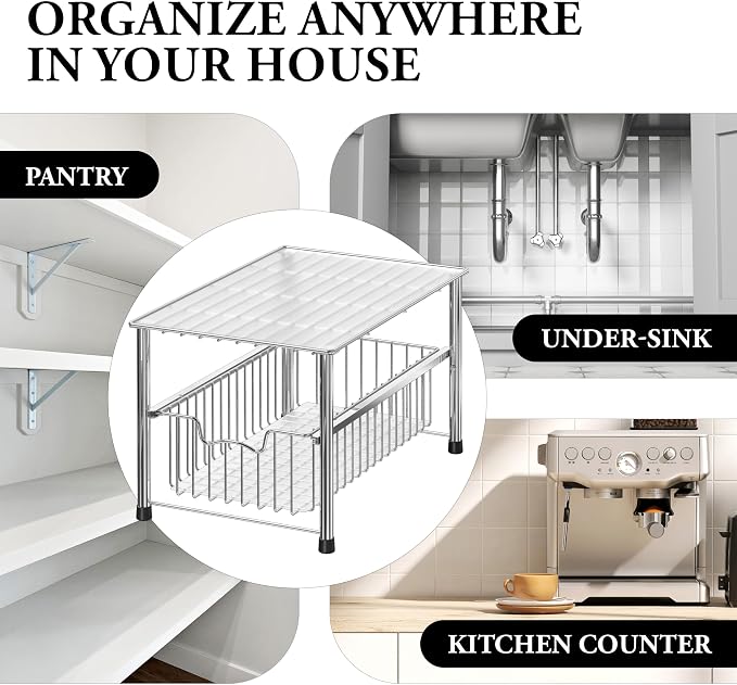 Simple Houseware Chrome Metal Stackable Storage Rack, 16.75 in L x 10.8 in W x 10.25 in H