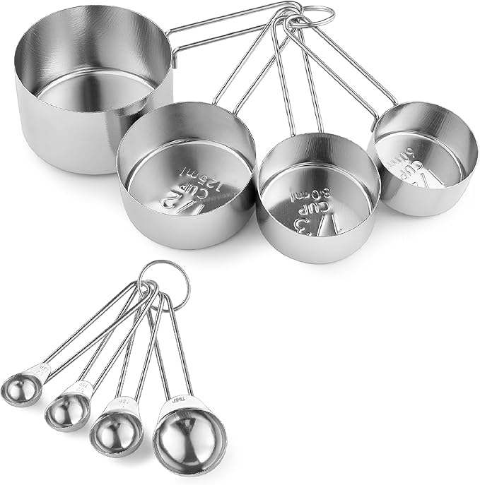 8PCS Measuring Cups, OHOLA Stainless Steel Measuring Cups and Spoons Set, Great for Cooking and Baking
