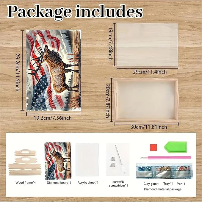 ARTopet DIY Diamond Serving Tray Diamond Art Painting Independence Day Creative Design Handmade Wooden Tray Dinner Plate for Coffee Breakfast Home Organizer-USA Moose