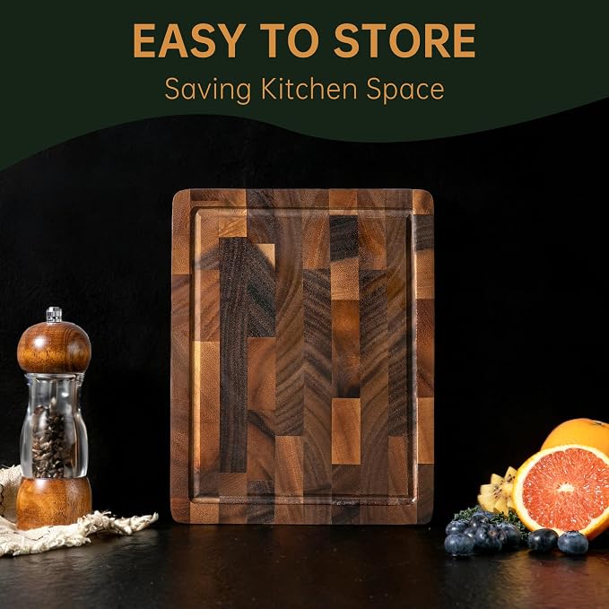 THETCHRY Walnut Wood Small Cutting Board, Compact Chopping Board with Deep Juice Groove, Knife Friendly & Non-Slip Design, 10x8x0.8 Inch for Fruit Cheese Prep
