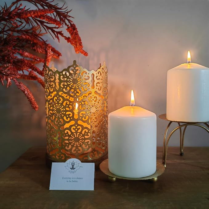Hosley Metal Diamond Cut Design Candle Holder 7.5 Inch High, Gold Perfect for Home Decor, Lighting, Wedding, Parties, Gifting