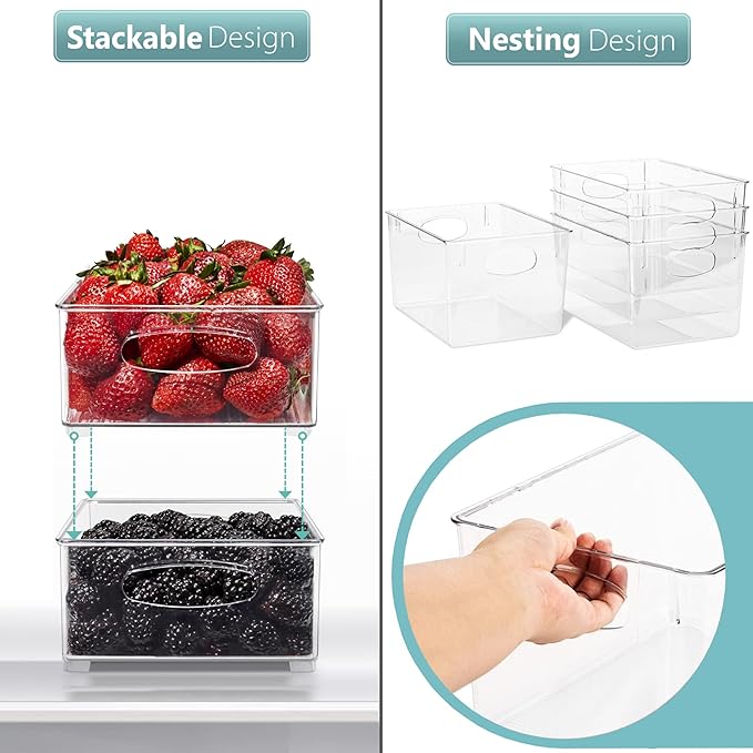 Sorbus Set of 8 Clear Fridge Organizers - Refrigerator & Pantry Bins for Organizing Food - 2 Different Sizes with Handles - Kitchen, Bathroom, & Closet Storage Containers
