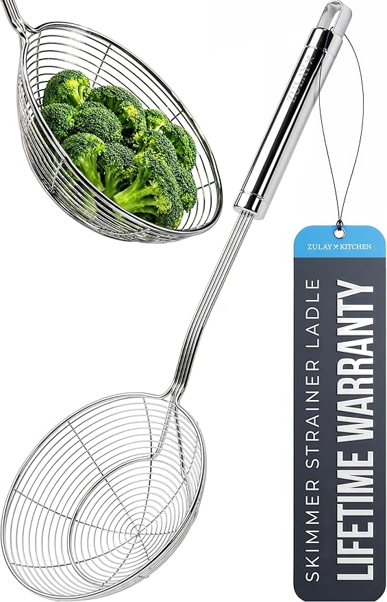 Zulay Kitchen Premium Stainless Steel Spider Skimmer 15.35” - Spider Kitchen Utensil with Premium Ergonomic Handles for Easy Use - Easy to Clean - Perfect for at Home Cooks & Chefs