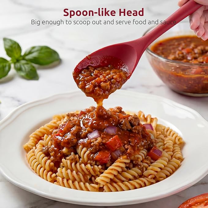 600ºF Heat Resistant Spatula Spoon: U-Taste Flexible Silicone Cooking Scoop Spoonula, Serving Mixing Scraping Food in Non-Stick Pan Cookware, Seamless Multifunctional Kitchen Utensil (Red)