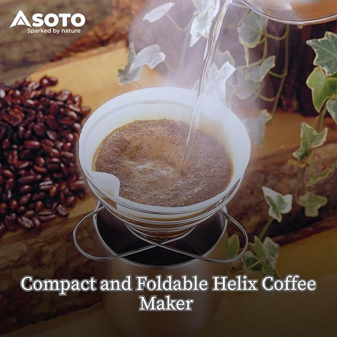 SOTO Compact Helix Coffee Maker - Portable Stainless Steel Pour Over Coffee Dripper for Travel, Camping, Bikepacking, and Home - Lightweight, Foldable, and Eco-Friendly Design