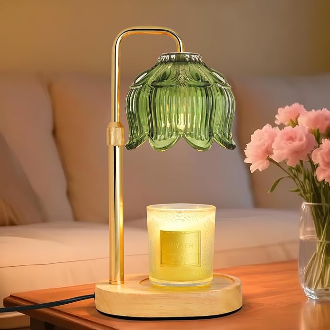 Candle Warmer Lamp with Timer Dimmer, Adjustable Height Candle Wax Warmer, Christmas Birthday Gift for Mom Women,House Warming Gifts for New Home Bedroom Decor,(Lotus Flower-Green)