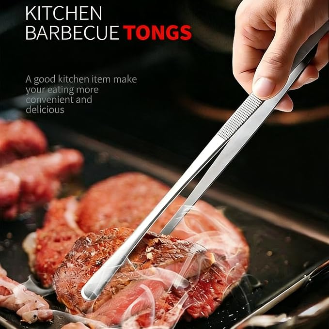 12Inch BBQ Long Forceps Tweezers, Serrated Flat Tips Science Surgical Tongs Jewelers Needle Metal Sewing Sharp Kitchen Cooking Tweezers With Teeth Knurled Handles