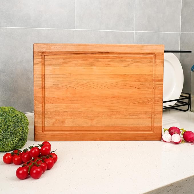 CONSDAN Solid Cherry Wood Cutting Board for Kitchen, USA Grown Hardwood, 16 x 12, with Invisible Inner Handle, Prefinished with Food-Grade Oil, Suitable for Kitchen Edge Grain, 1-1/2" Thick