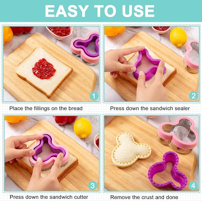 Sandwich Cutter for Kids Lunch 22 Pcs (LARGE), Nifogo Sandwich Maker, Cookie Cutters and Sealer Set, Bread Decruster, Dinosaur Mickey Square Circle Shape for Boys Girls
