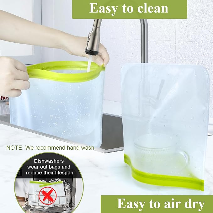 4 Pack Reusable Gallon Freezer Bags,Silicone Bags Reusable Storage Baggies,Food Storage Bags, Leakproof Food Storage Containers for Sandwich Snack Travel Picnic, Work, Home Use