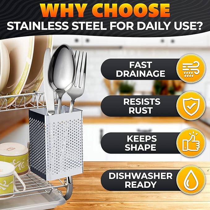Dishwasher Chopstick Basket – 2.87" x 2.87" x 4" Stainless Steel Utensil Holder, Rust-Resistance Chopstick Holder for Dishwasher Basket – Hanging Caddy for Organizing Chopsticks, Straws and Teaspoons