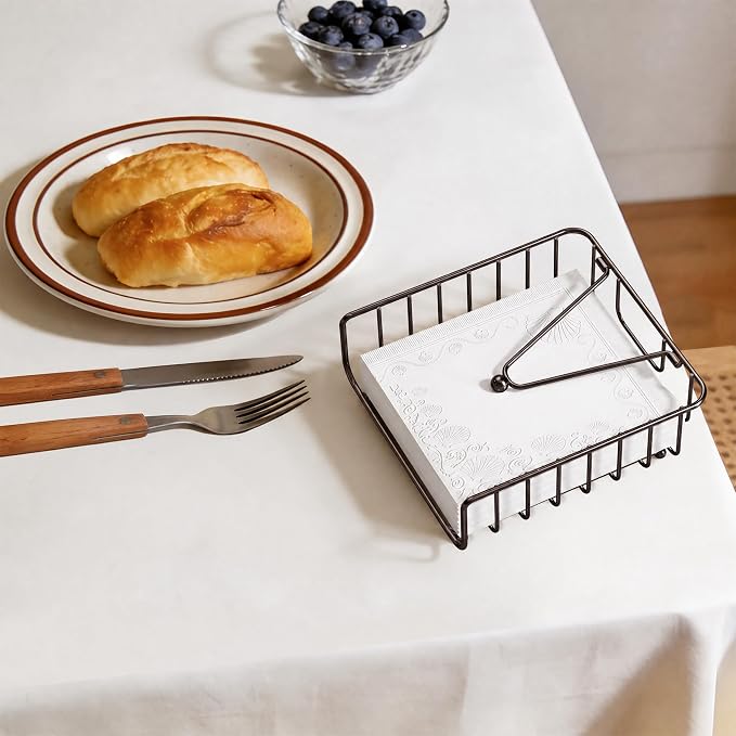 Napkin Holder for Table with Weighted Arm, Dinner Metal Flat Napkin Holders for Paper Napkins, Outdoor Napkin Dispenser Restaurant (Bronze)